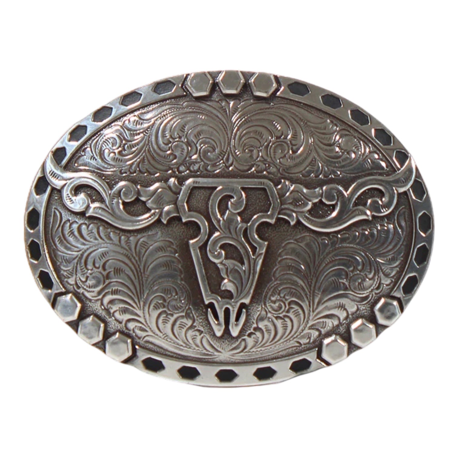 NOCONA MENS OVAL FLORAL SKULL BUCKLE