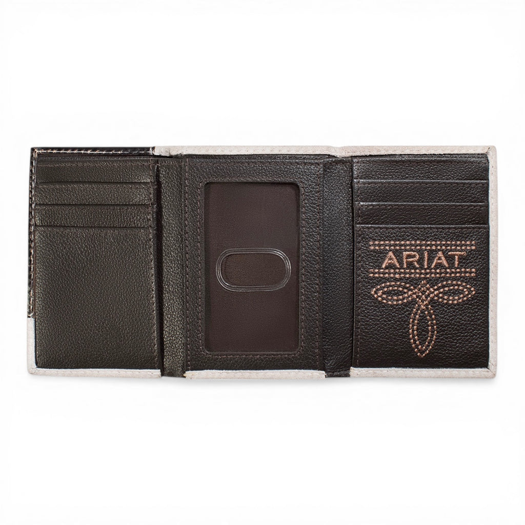ARIAT TRIFOLD WALLET ROUGHOUT FLORAL OVERLAY GREY