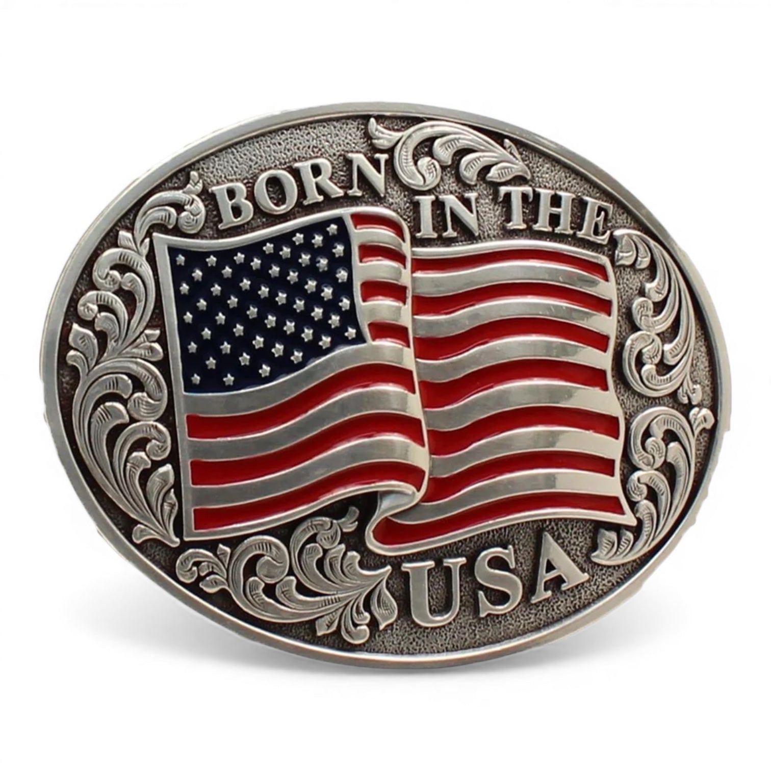 Nocona® Men's Smooth Edge Flag Born In The USA Belt Buckle