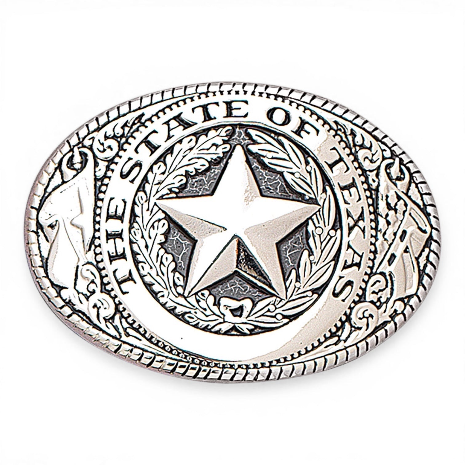 ANTIQUE SILVER OVAL TEXAS SEAL BUCKLE