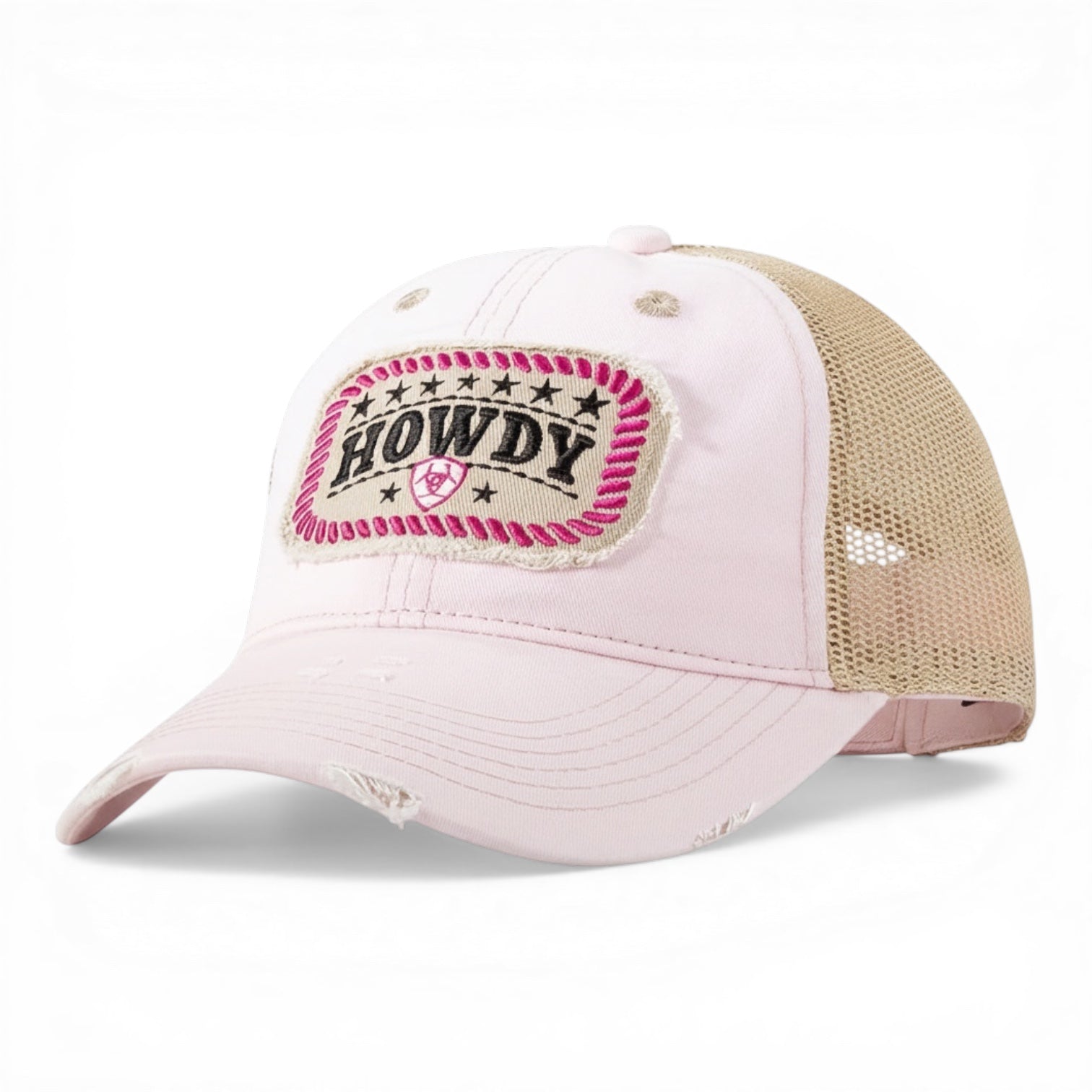 ARIAT LADIES CAP HOWDY DISTRESSED PARTCH LIGHT PINK