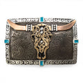 CRUMRINE RECTANGLE BUCKLE COW SKULL TURQUOISEC10012