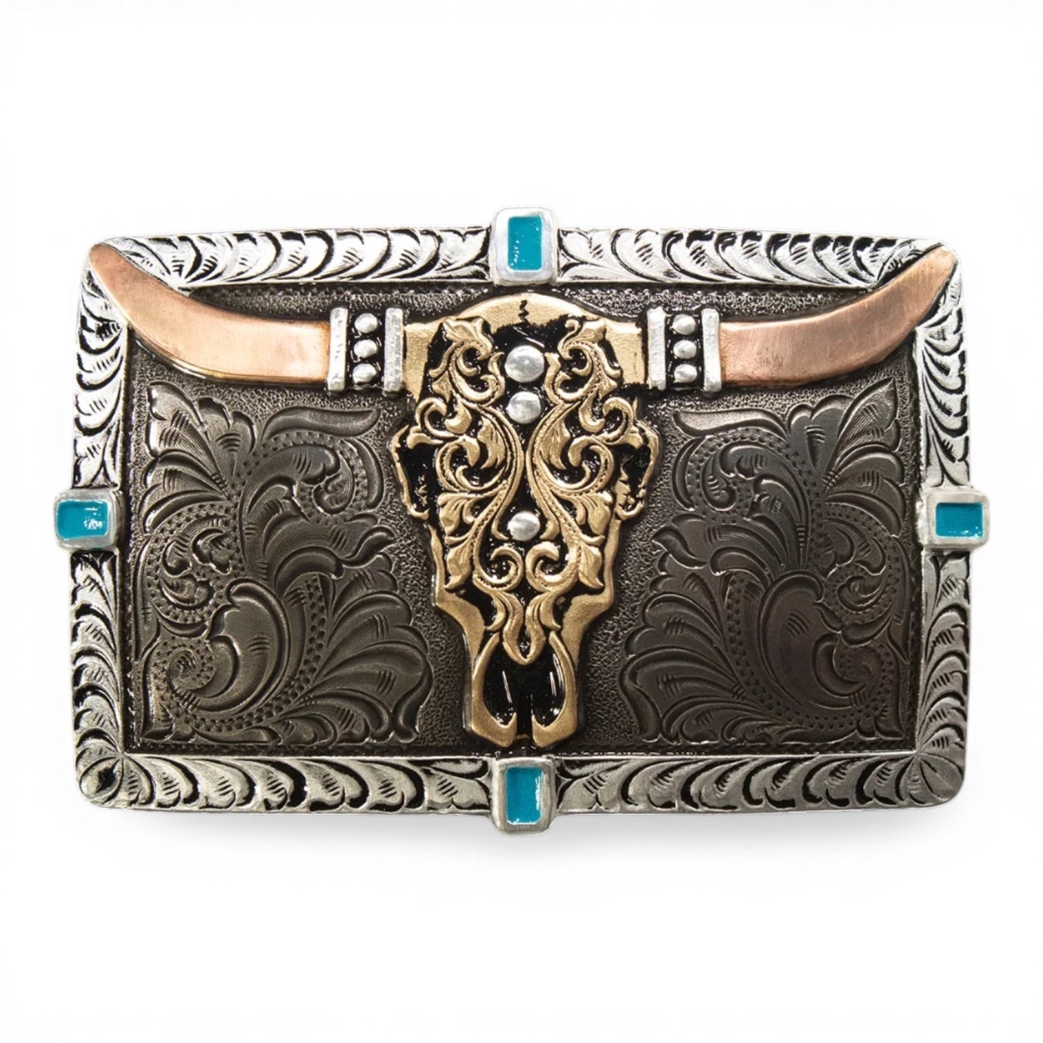 CRUMRINE RECTANGLE BUCKLE COW SKULL TURQUOISEC10012