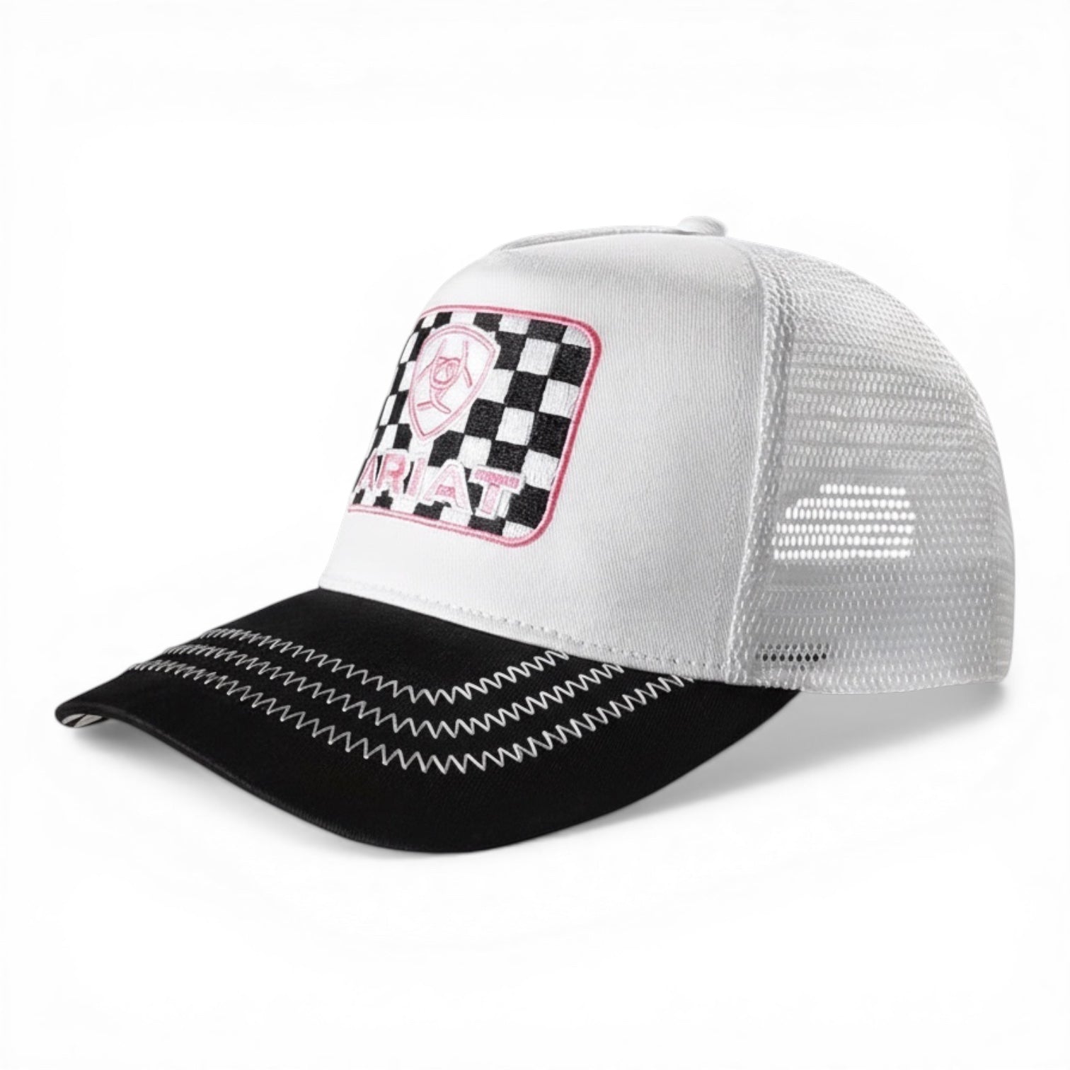 ARIAT LADIES CAP SNAP BACK CHECKER PATCH WHITE