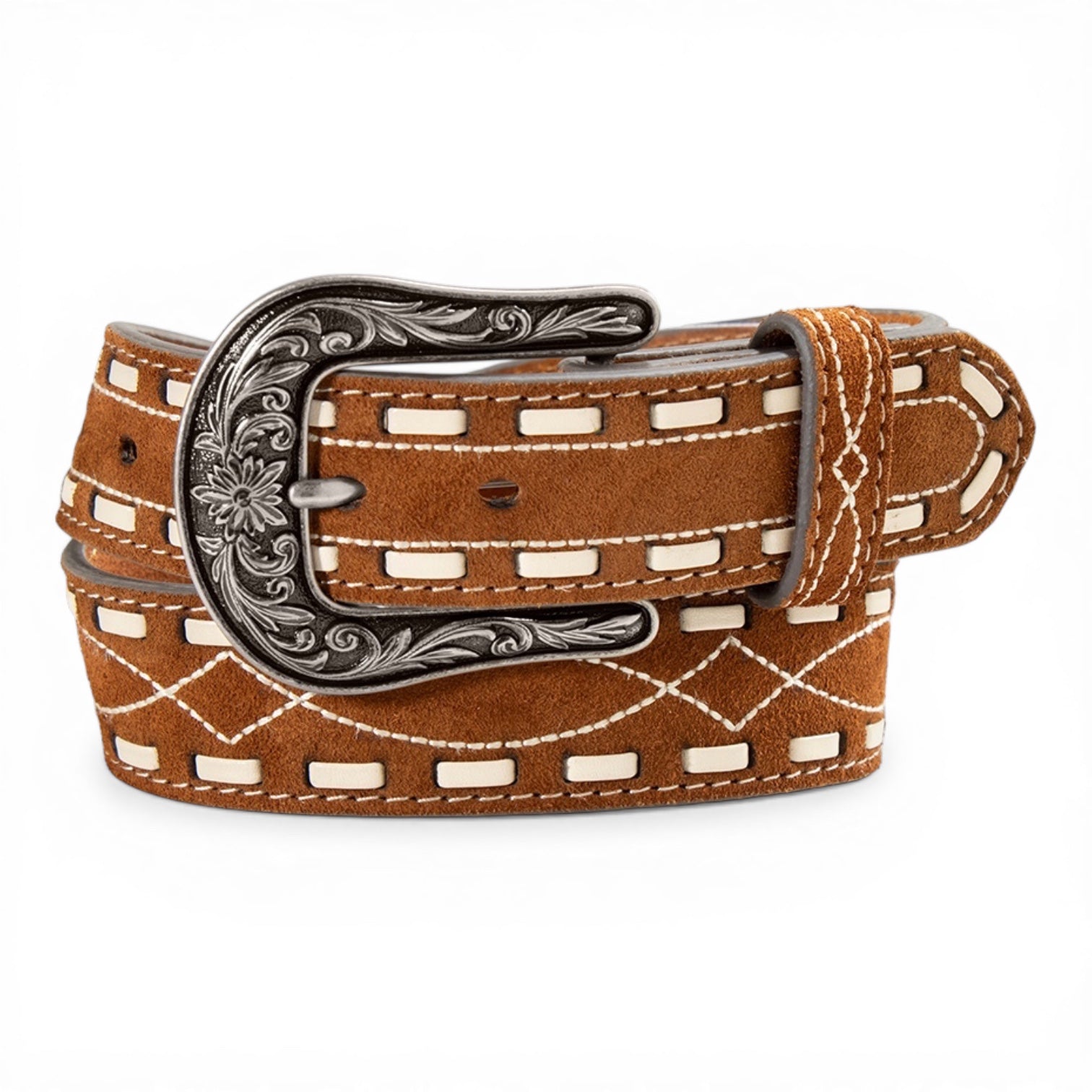 NOCONA GIRLS BELT 1 1/4 ROUGHOUT BOOT STITCH RUST