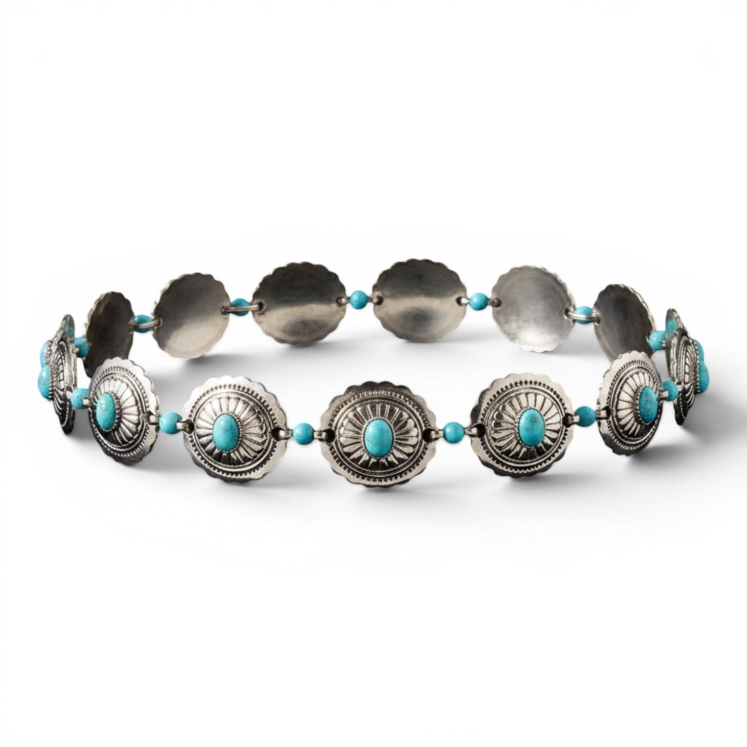 3D CHAIN HATBAND 1" CONCHO STONE TURQUOISE