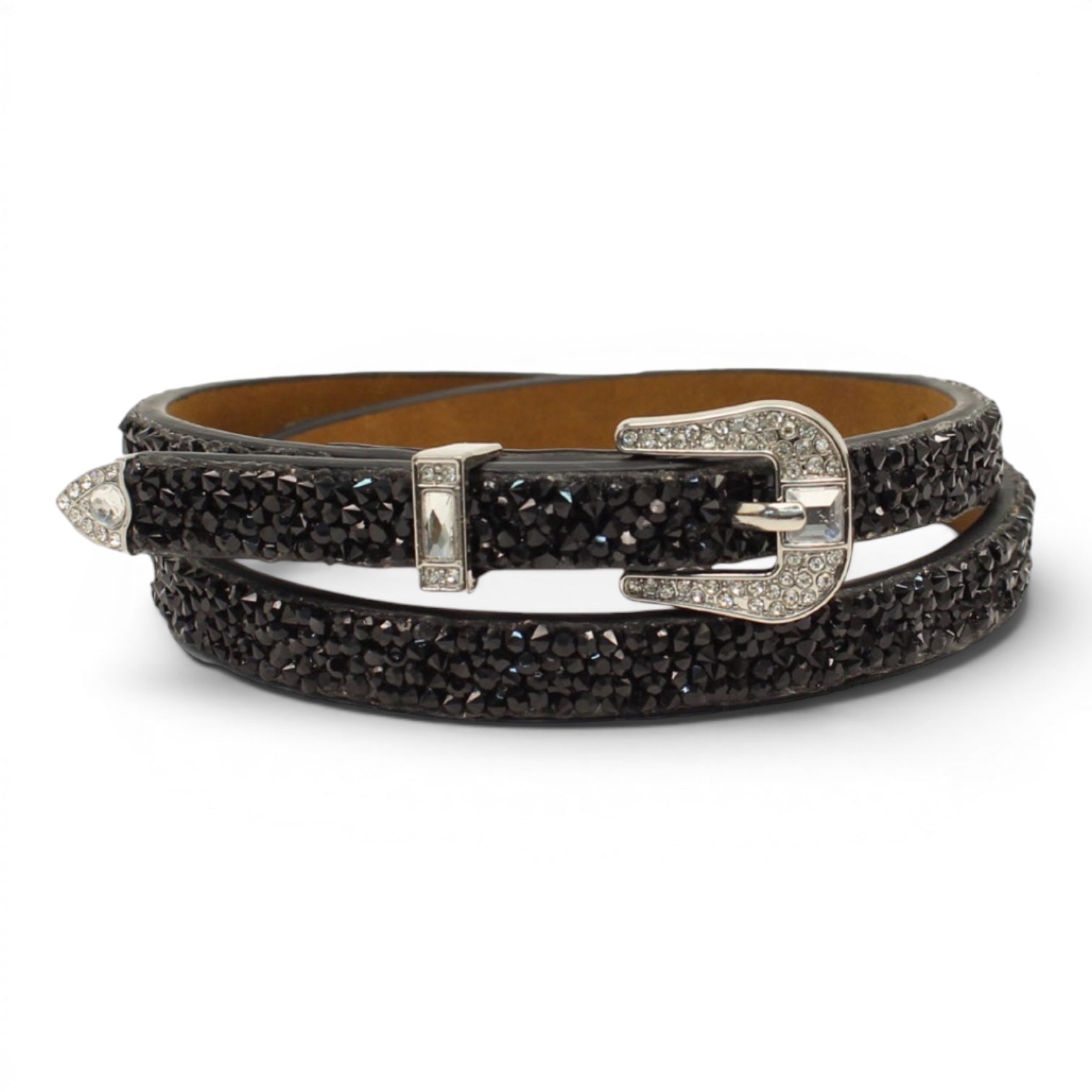 HATBAND 3D RHINESTONES 3 PIECE BUCKLE SET BLACK