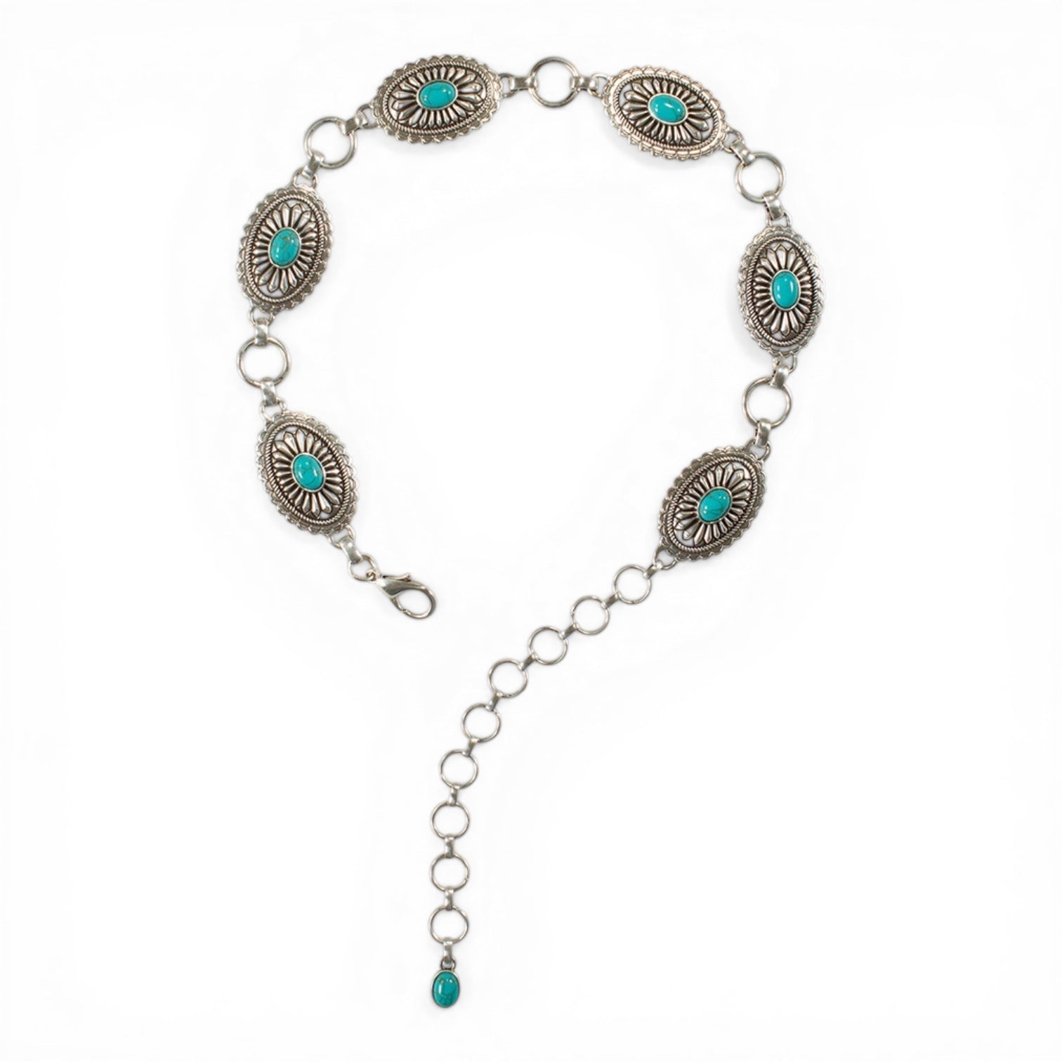 ARIAT YOUTH GIRL OVAL CONCHO CHAIN BELT TURQUOISE