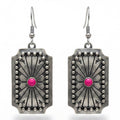 WESTERN RECTANGLE CONCHO PINK STONE EARRINGS