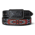 Multicolor Pixel Aztec Embroidered Black Leather Western Belt