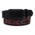 Pixel Geometric Embroidered Black Leather Western Belt