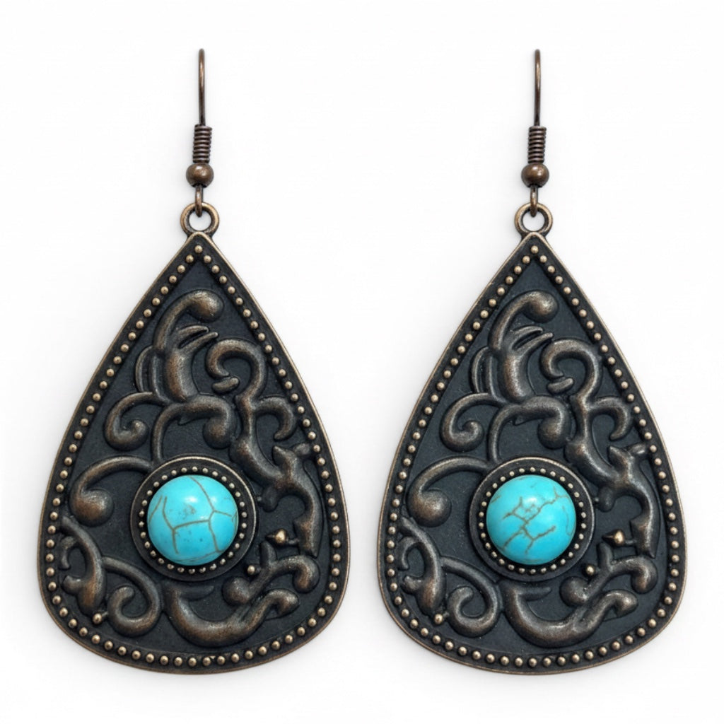 WESTERN TEARDROP TURQUOISE STONE EARRINGS