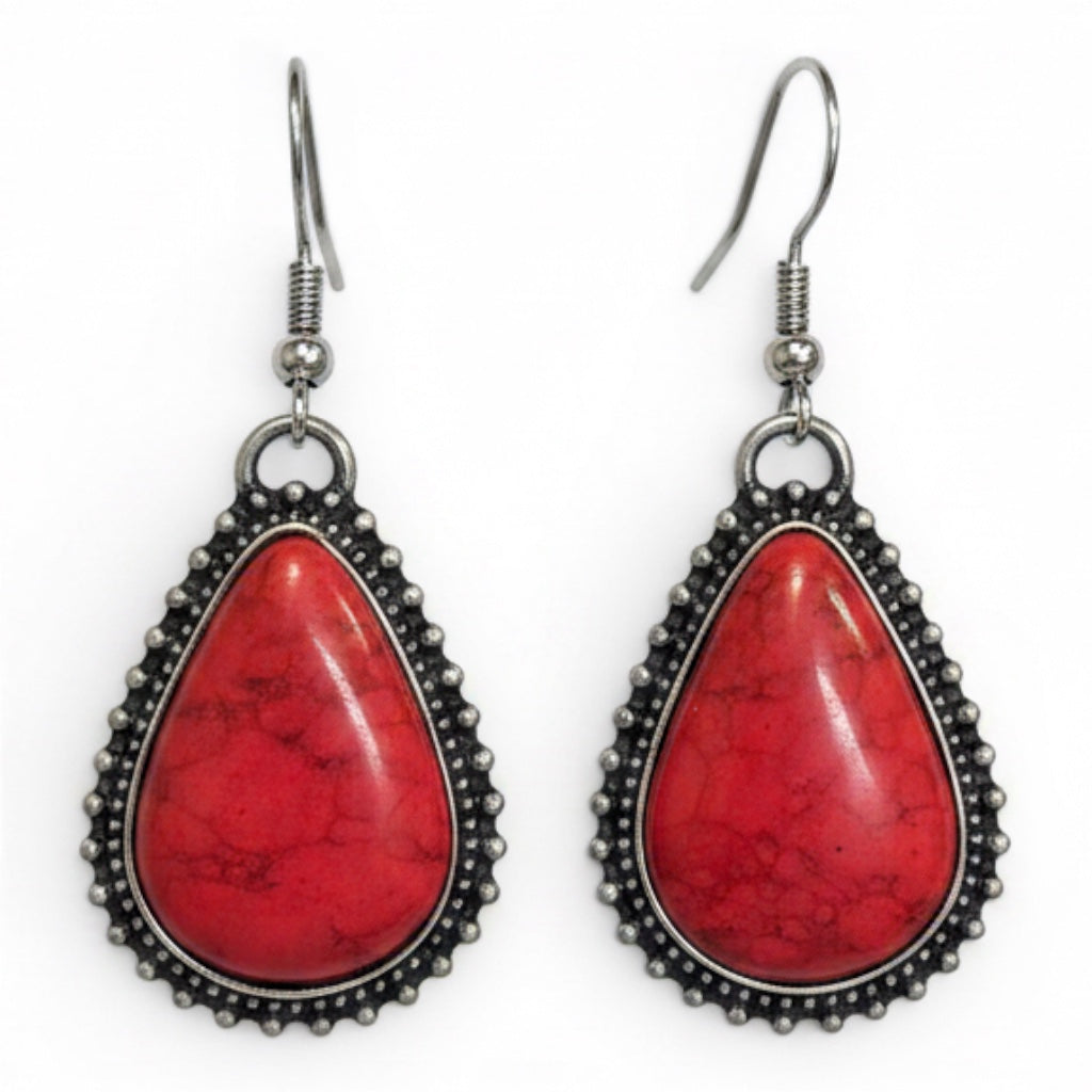 WESTERN TEARDROP RED STONE EARRINGS