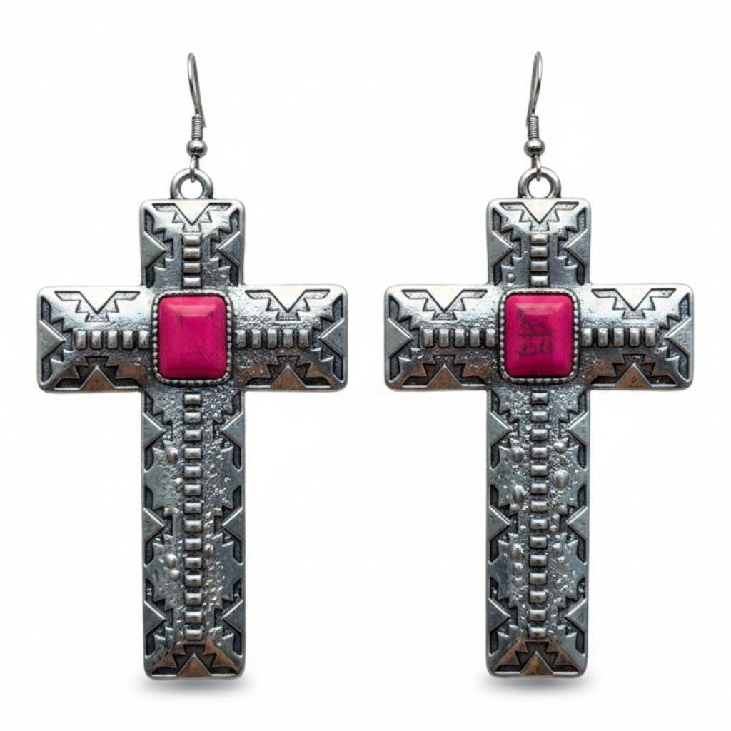 WESTERN AZTEC CROSS EARRINGS