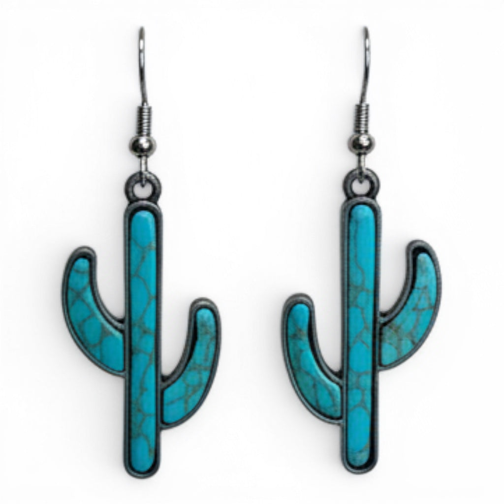 WESTERN TURQUOISE CACTUS DROP EARRINGS