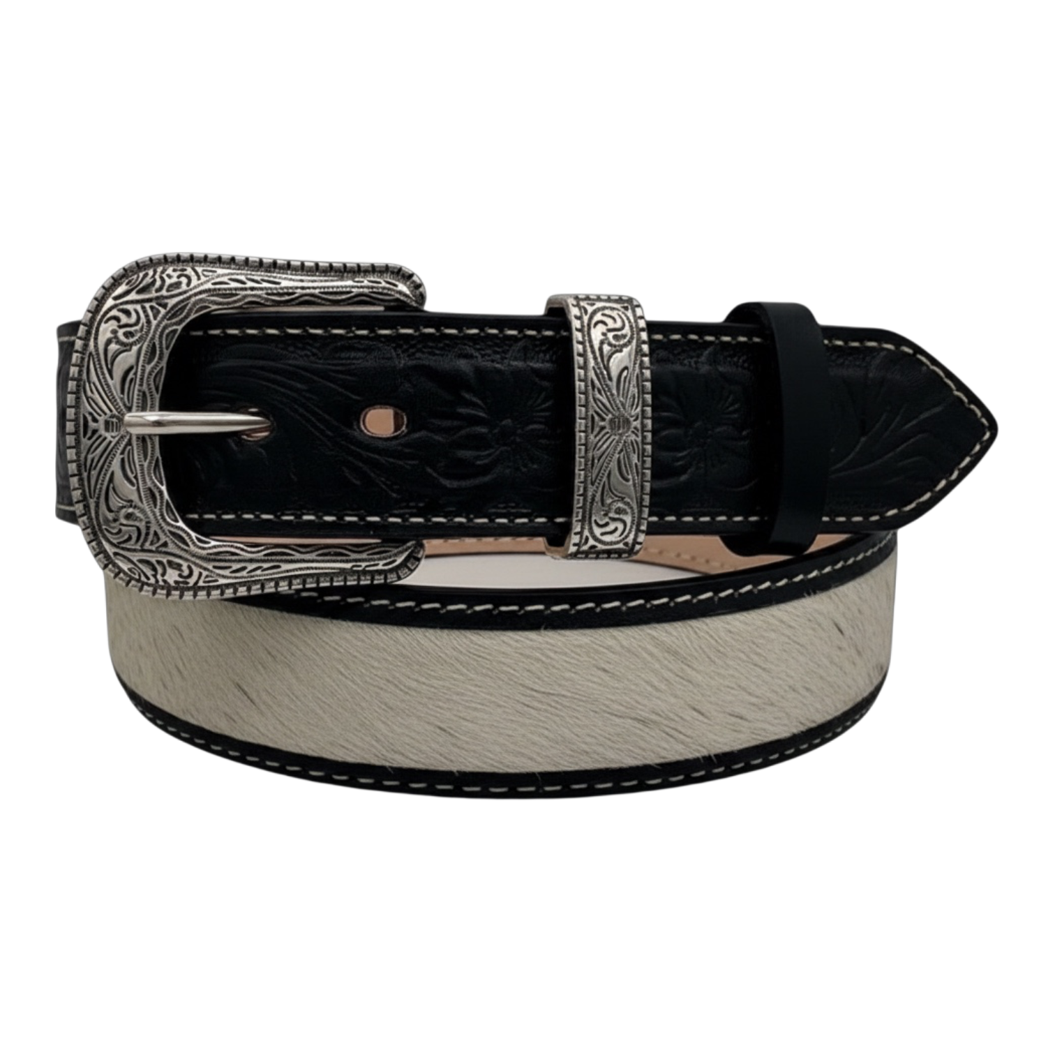 Women's Cowhide Hair-On Leather Belt with Silver Buckle