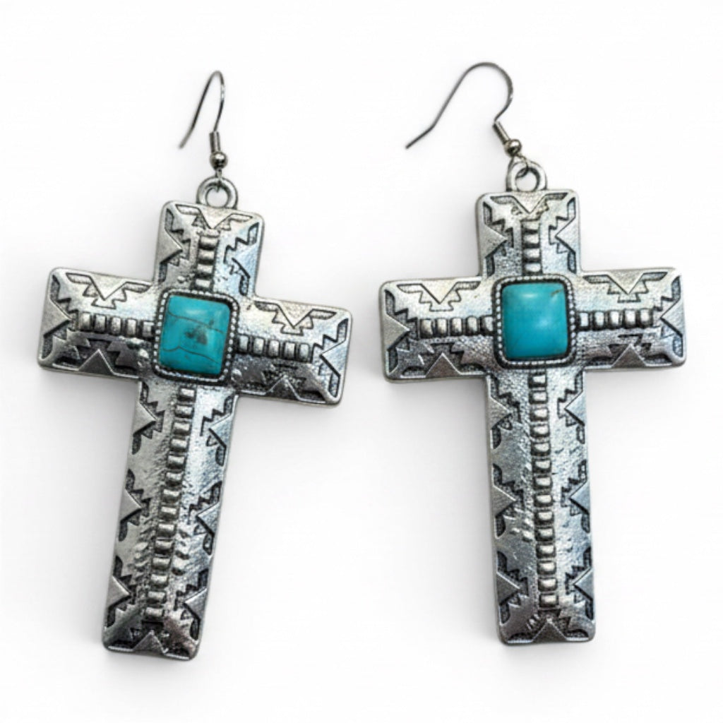 WESTERN AZTEC CROSS EARRINGS