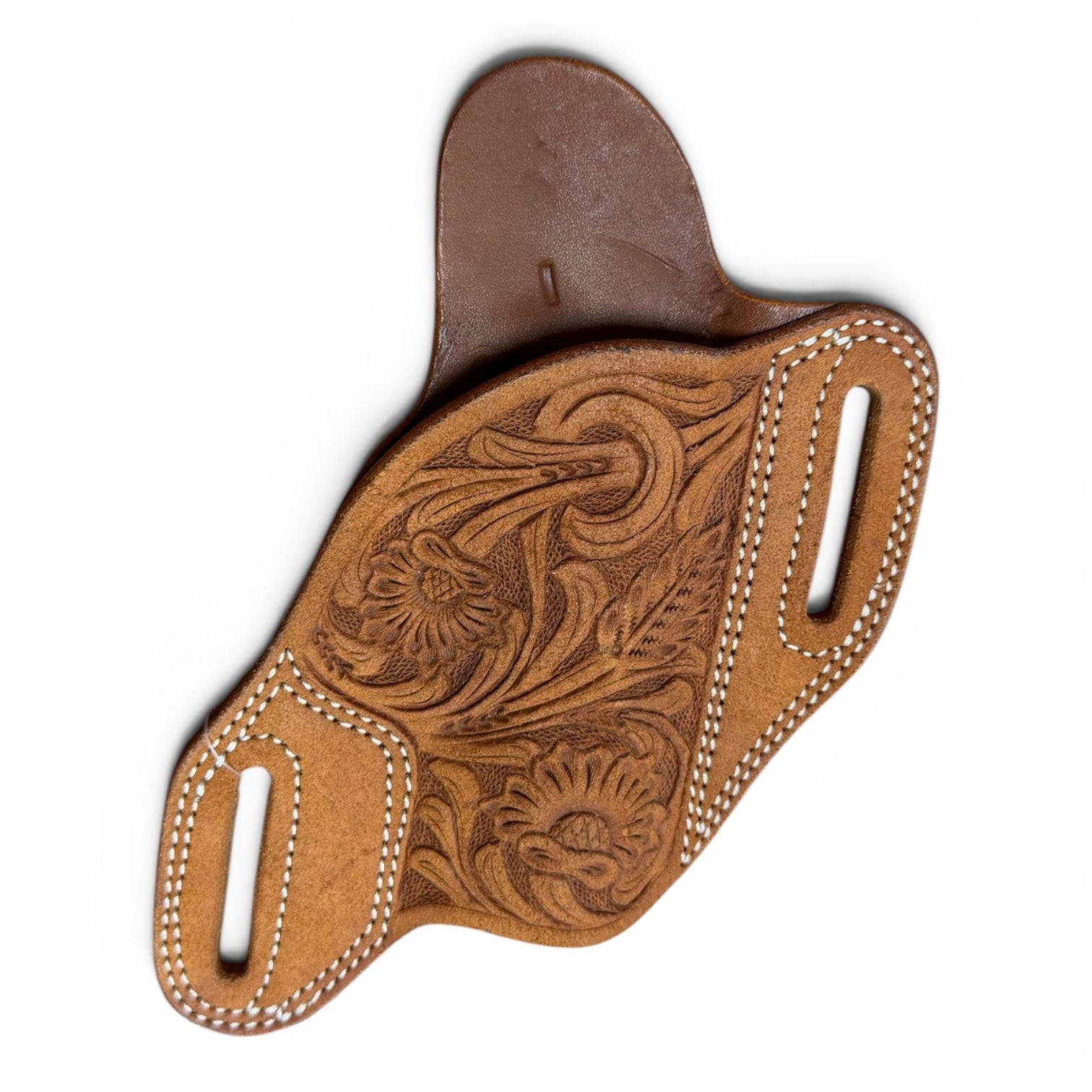 Floral Scroll Tooled Leather Pancake Gun Holster