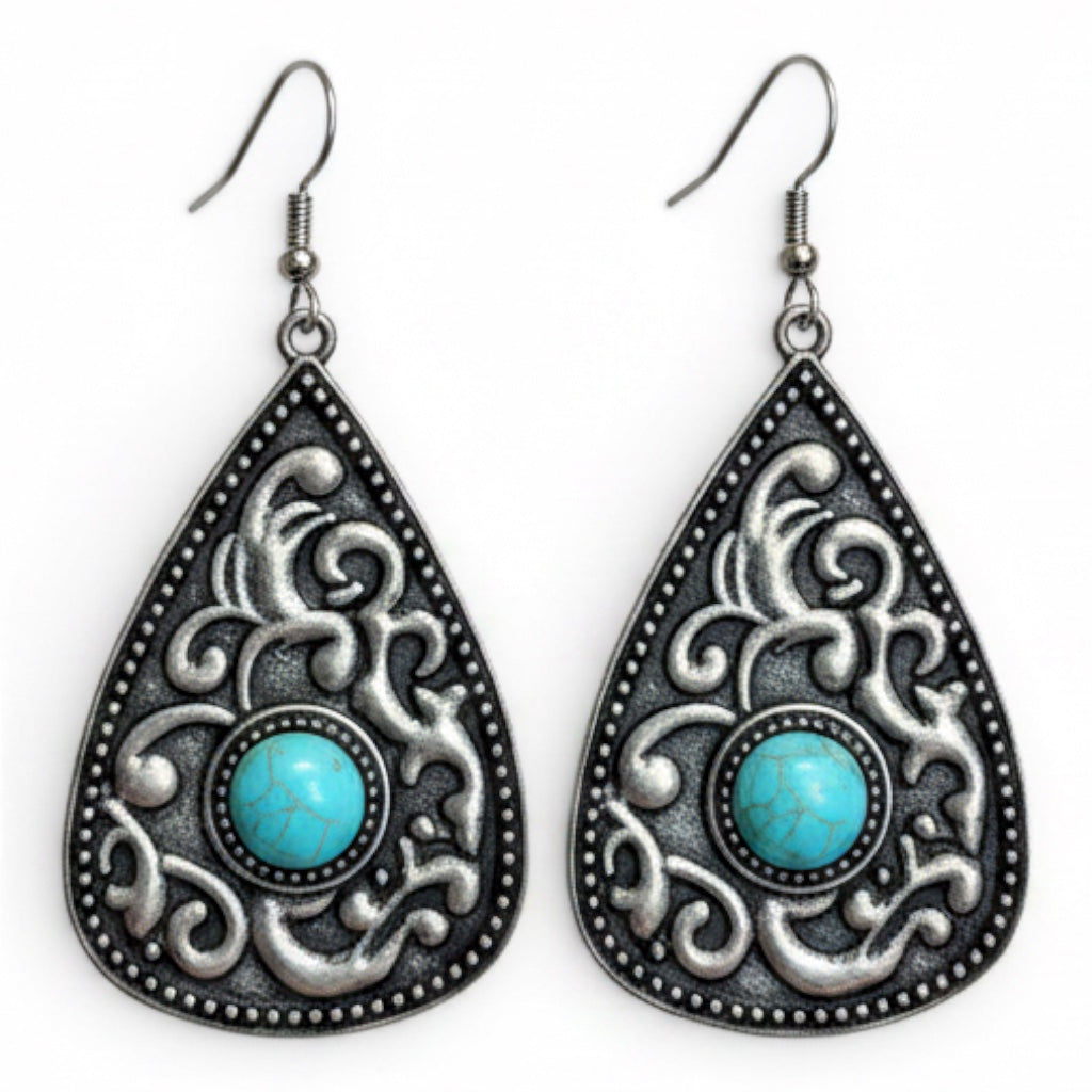 WESTERN TEARDROP TURQUOISE STONE EARRINGS
