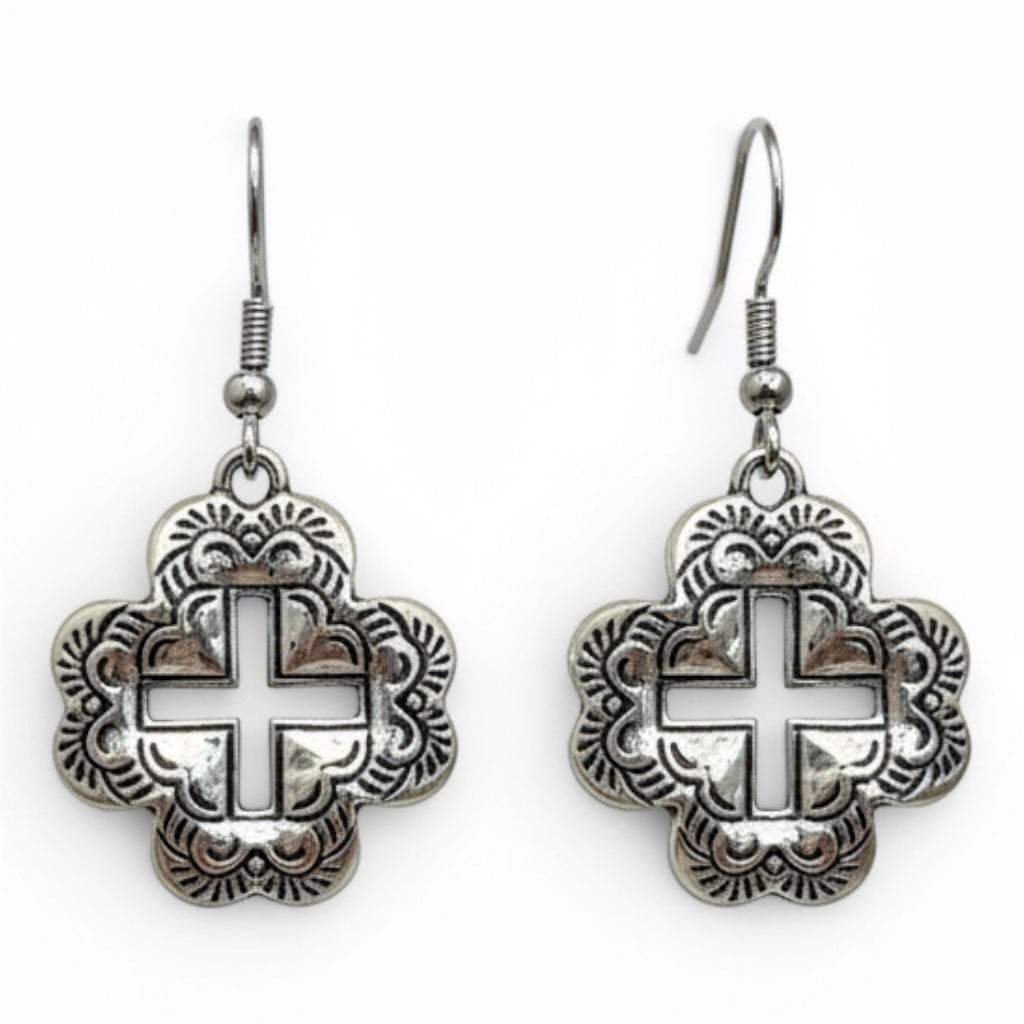 WESTERN CONCHO CROSS CUTOUT EARRINGS