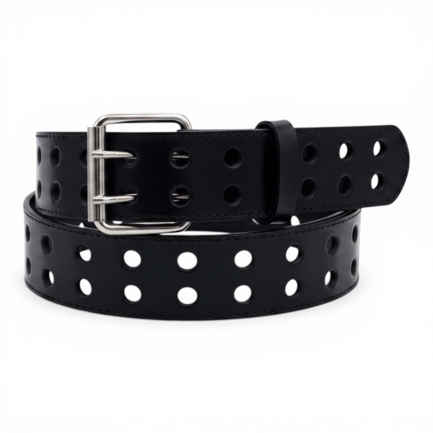 Men's Double-Prong Perforated Leather Belt