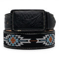 Aztec Southwestern Embroidered Black Leather Western Belt