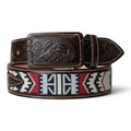 Aztec Southwestern Embroidered Brown Leather Western Belt