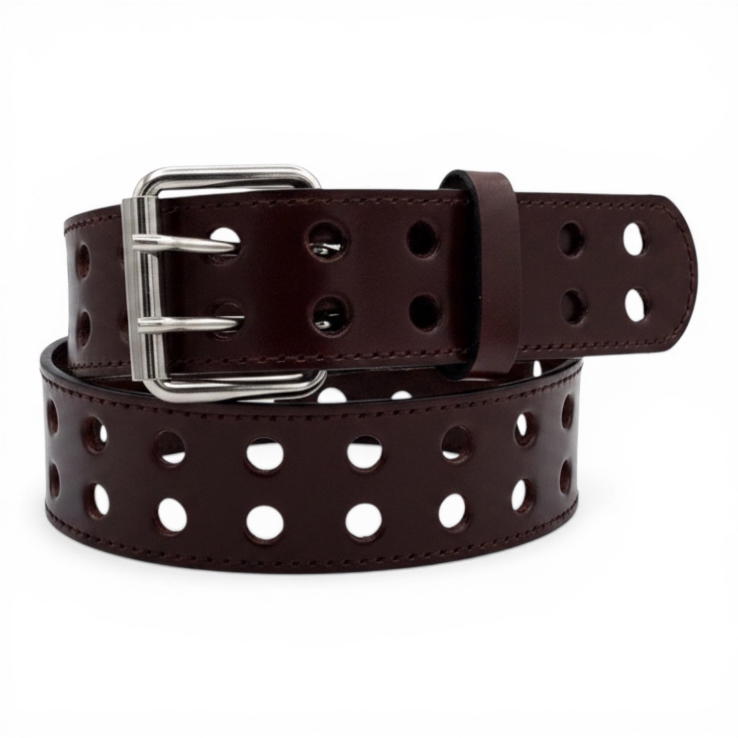 Men's Double-Prong Perforated Leather Belt