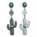 WESTERN CACTUS TURQUOISE STONE DROP EARRINGS