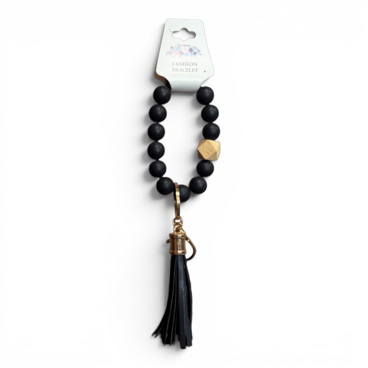 Beaded Wristlet Keychain with Leather Tassel