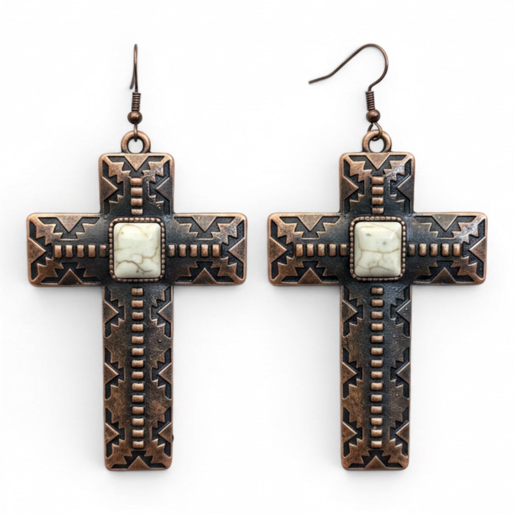 WESTERN AZTEC CROSS EARRINGS