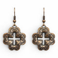 WESTERN CONCHO CROSS CUTOUT EARRINGS