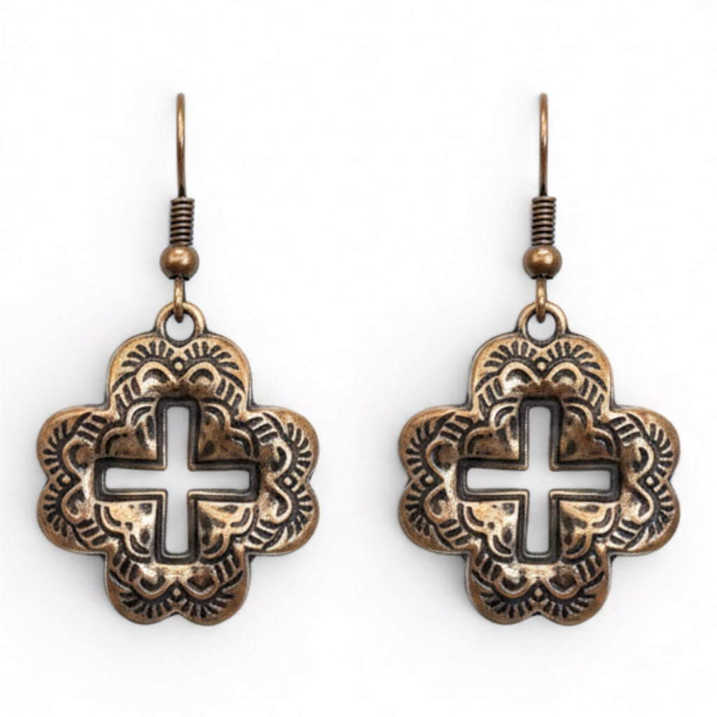 WESTERN CONCHO CROSS CUTOUT EARRINGS