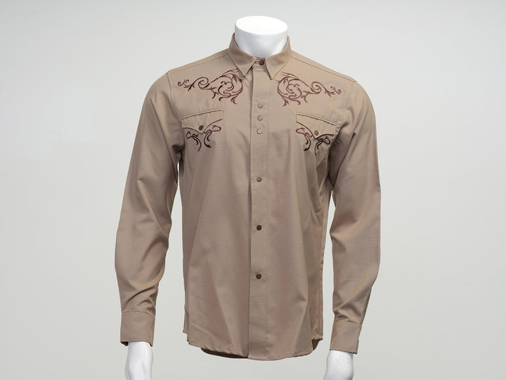 Men's Western Shirt | GARIGOL - Khaki/Brown